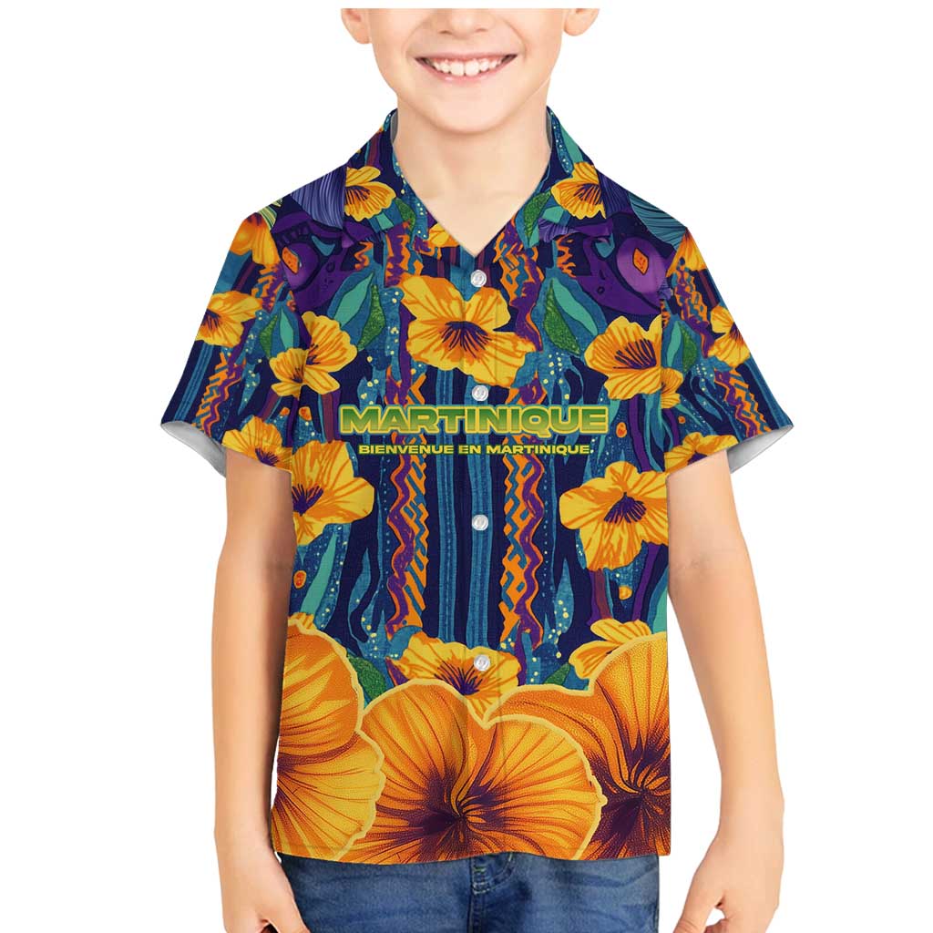 Martinique Map and Hibiscus Family Matching Mermaid Dress and Hawaiian Shirt Island Silhouette with Tribal Stripe Accents