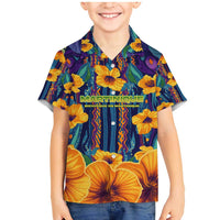 Martinique Map and Hibiscus Family Matching Mermaid Dress and Hawaiian Shirt Island Silhouette with Tribal Stripe Accents