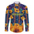 Martinique Map and Hibiscus Family Matching Off The Shoulder Long Sleeve Dress and Hawaiian Shirt Island Silhouette with Tribal Stripe Accents