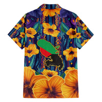 Martinique Map and Hibiscus Family Matching Off Shoulder Maxi Dress and Hawaiian Shirt Island Silhouette with Tribal Stripe Accents