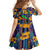 Martinique Map and Hibiscus Family Matching Off Shoulder Short Dress and Hawaiian Shirt Island Silhouette with Tribal Stripe Accents