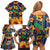 Martinique Map and Hibiscus Family Matching Off Shoulder Short Dress and Hawaiian Shirt Island Silhouette with Tribal Stripe Accents