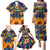Martinique Map and Hibiscus Family Matching Puletasi and Hawaiian Shirt Island Silhouette with Tribal Stripe Accents