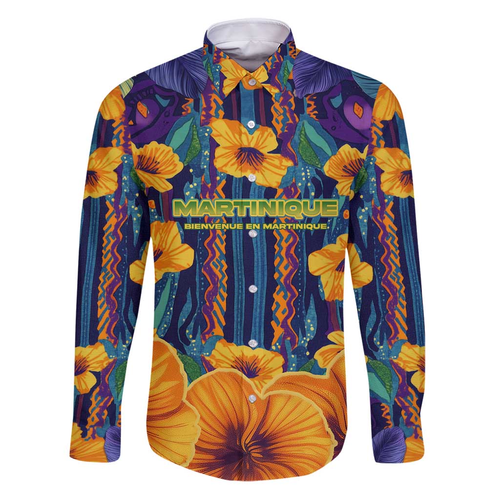 Martinique Map and Hibiscus Family Matching Puletasi and Hawaiian Shirt Island Silhouette with Tribal Stripe Accents