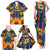 Martinique Map and Hibiscus Family Matching Tank Maxi Dress and Hawaiian Shirt Island Silhouette with Tribal Stripe Accents
