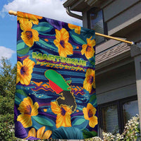 Martinique Map and Hibiscus Garden Flag Island Silhouette with Tribal Stripe Accents