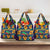 Martinique Map and Hibiscus Grocery Bag Island Silhouette with Tribal Stripe Accents