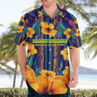 Martinique Map and Hibiscus Hawaiian Shirt Island Silhouette with Tribal Stripe Accents