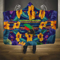 Martinique Map and Hibiscus Hooded Blanket Island Silhouette with Tribal Stripe Accents