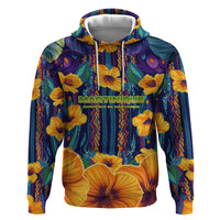 Martinique Map and Hibiscus Hoodie Island Silhouette with Tribal Stripe Accents