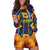 Martinique Map and Hibiscus Hoodie Dress Island Silhouette with Tribal Stripe Accents