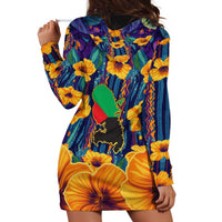Martinique Map and Hibiscus Hoodie Dress Island Silhouette with Tribal Stripe Accents
