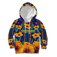 Martinique Map and Hibiscus Kid Hoodie Island Silhouette with Tribal Stripe Accents