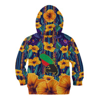 Martinique Map and Hibiscus Kid Hoodie Island Silhouette with Tribal Stripe Accents
