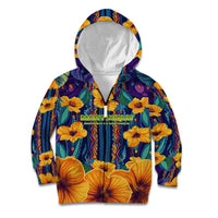 Martinique Map and Hibiscus Kid Hoodie Island Silhouette with Tribal Stripe Accents