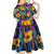 Martinique Map and Hibiscus Kid Short Sleeve Dress Island Silhouette with Tribal Stripe Accents