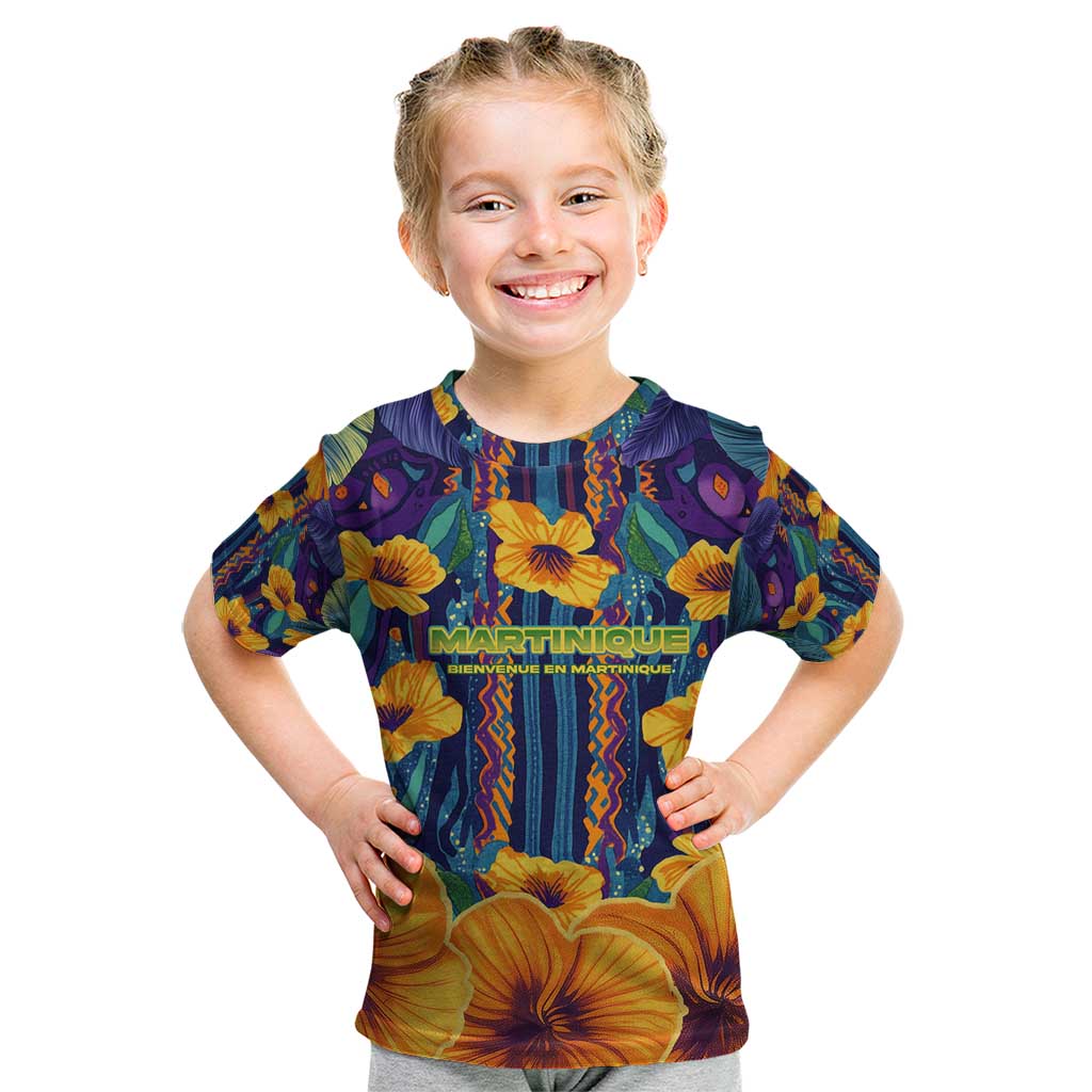 Martinique Map and Hibiscus Kid T Shirt Island Silhouette with Tribal Stripe Accents