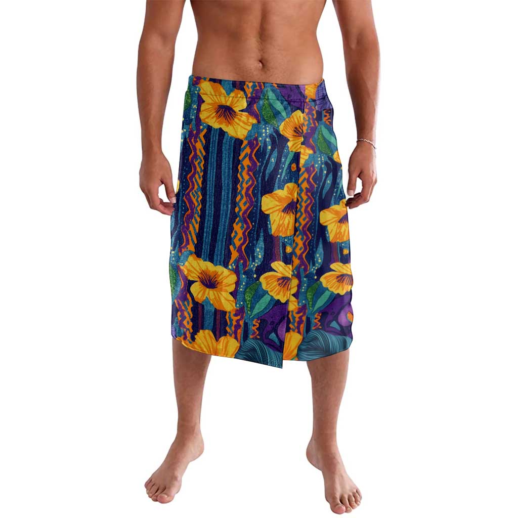 Martinique Map and Hibiscus Lavalava Island Silhouette with Tribal Stripe Accents
