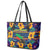 Martinique Map and Hibiscus Leather Tote Bag Island Silhouette with Tribal Stripe Accents