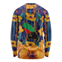 Martinique Map and Hibiscus Long Sleeve Shirt Island Silhouette with Tribal Stripe Accents