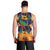 Martinique Map and Hibiscus Men Tank Top Island Silhouette with Tribal Stripe Accents