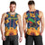 Martinique Map and Hibiscus Men Tank Top Island Silhouette with Tribal Stripe Accents