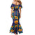 Martinique Map and Hibiscus Mermaid Dress Island Silhouette with Tribal Stripe Accents