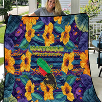 Martinique Map and Hibiscus Quilt Island Silhouette with Tribal Stripe Accents