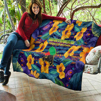 Martinique Map and Hibiscus Quilt Island Silhouette with Tribal Stripe Accents