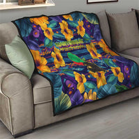 Martinique Map and Hibiscus Quilt Island Silhouette with Tribal Stripe Accents