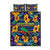 Martinique Map and Hibiscus Quilt Bed Set Island Silhouette with Tribal Stripe Accents