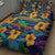 Martinique Map and Hibiscus Quilt Bed Set Island Silhouette with Tribal Stripe Accents