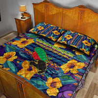 Martinique Map and Hibiscus Quilt Bed Set Island Silhouette with Tribal Stripe Accents