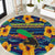 Martinique Map and Hibiscus Round Carpet Island Silhouette with Tribal Stripe Accents