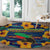 Martinique Map and Hibiscus Round Carpet Island Silhouette with Tribal Stripe Accents
