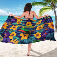 Martinique Map and Hibiscus Sarong Island Silhouette with Tribal Stripe Accents