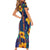 Martinique Map and Hibiscus Short Sleeve Bodycon Dress Island Silhouette with Tribal Stripe Accents