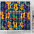 Martinique Map and Hibiscus Shower Curtain Island Silhouette with Tribal Stripe Accents