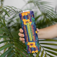 Martinique Map and Hibiscus Skinny Tumbler Island Silhouette with Tribal Stripe Accents