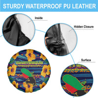 Martinique Map and Hibiscus Spare Tire Cover Island Silhouette with Tribal Stripe Accents