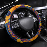 Martinique Map and Hibiscus Steering Wheel Cover Island Silhouette with Tribal Stripe Accents