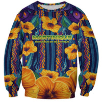 Martinique Map and Hibiscus Sweatshirt Island Silhouette with Tribal Stripe Accents