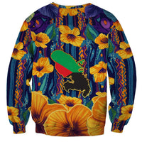 Martinique Map and Hibiscus Sweatshirt Island Silhouette with Tribal Stripe Accents