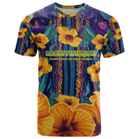 Martinique Map and Hibiscus T Shirt Island Silhouette with Tribal Stripe Accents