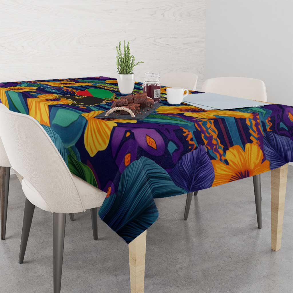 Martinique Map and Hibiscus Tablecloth Island Silhouette with Tribal Stripe Accents