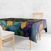Martinique Map and Hibiscus Tablecloth Island Silhouette with Tribal Stripe Accents