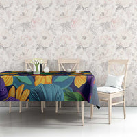 Martinique Map and Hibiscus Tablecloth Island Silhouette with Tribal Stripe Accents