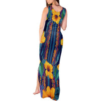 Martinique Map and Hibiscus Tank Maxi Dress Island Silhouette with Tribal Stripe Accents