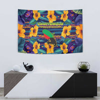 Martinique Map and Hibiscus Tapestry Island Silhouette with Tribal Stripe Accents