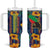 Martinique Map and Hibiscus Tumbler With Handle Island Silhouette with Tribal Stripe Accents